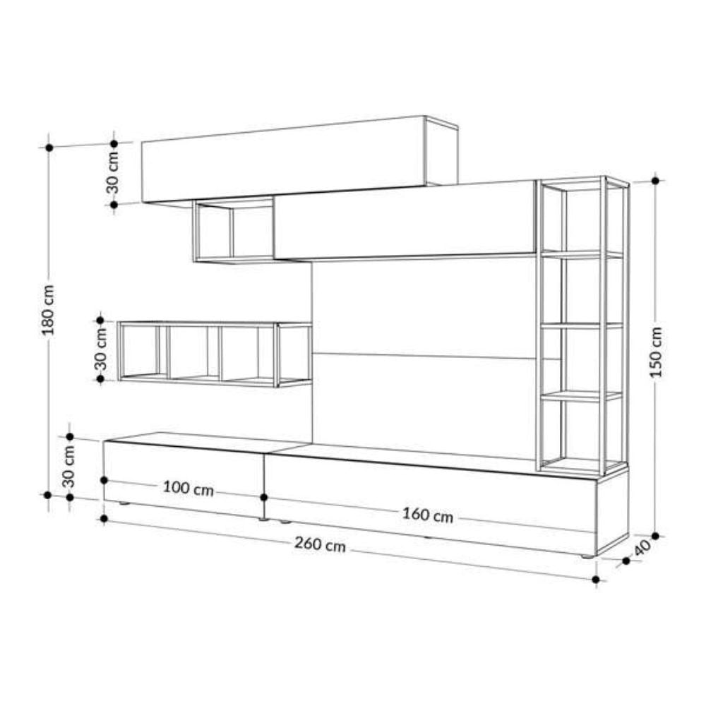 Parete attrezzata 260 cm. Tronador colore bianco e rovere