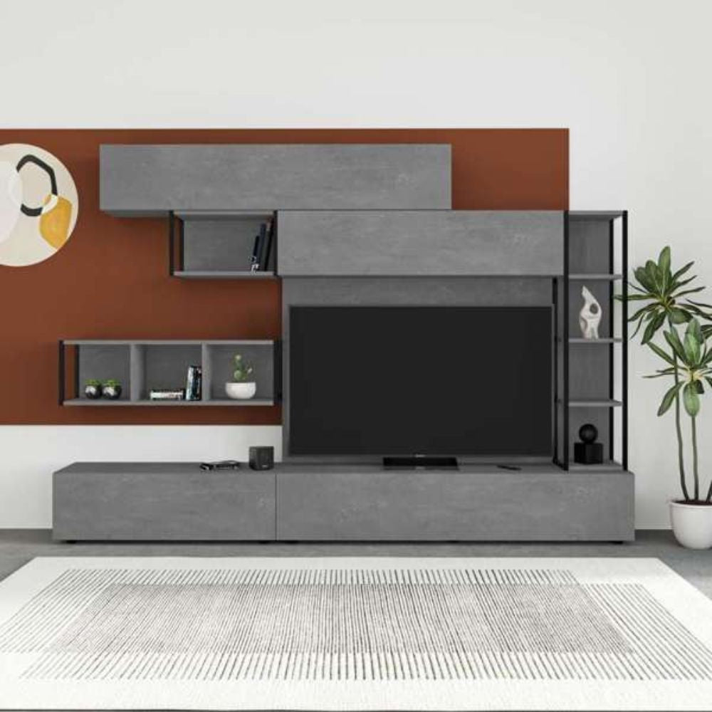 Parete attrezzata 260 cm. Tronador colore cemento
