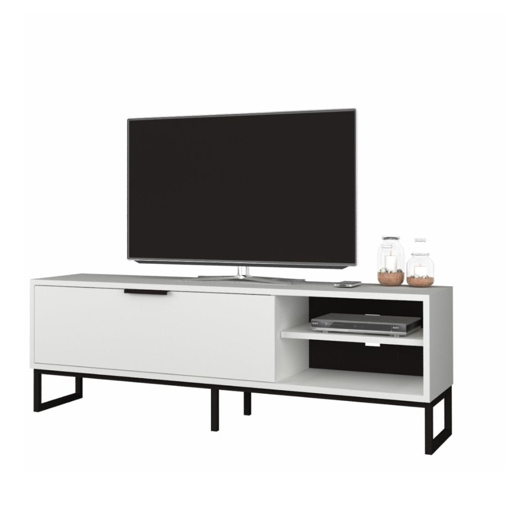 Porta tv Way 140x35x45h colore bianco con dettagli ghisa