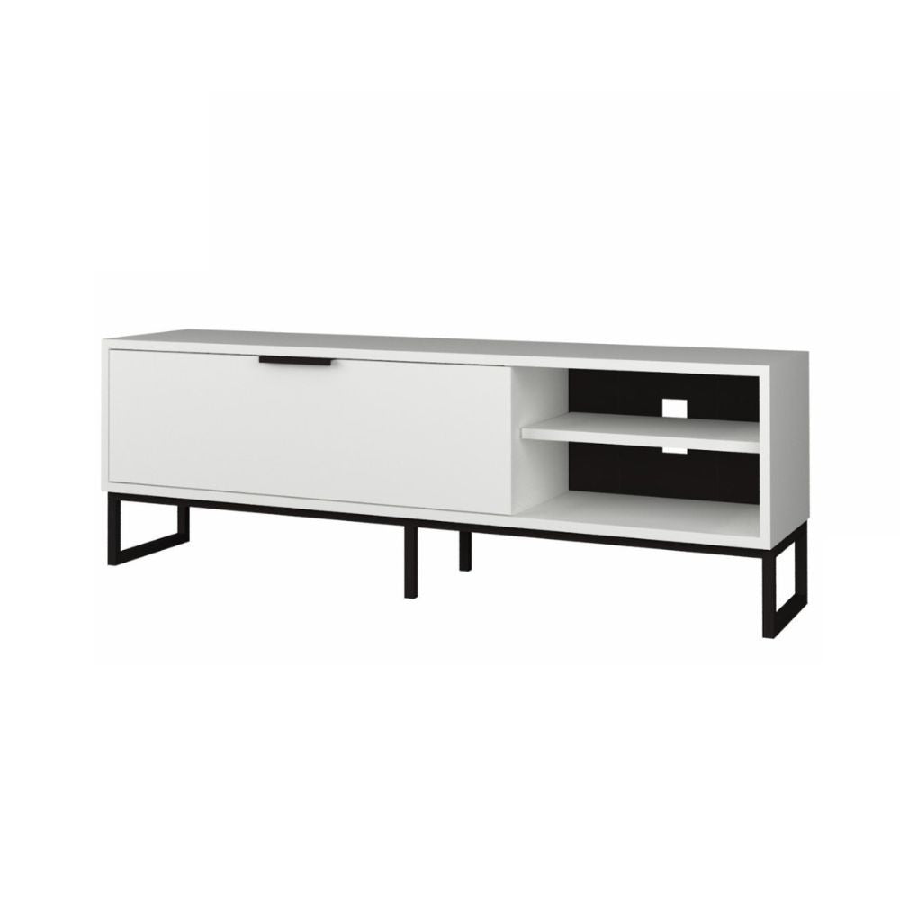 Porta tv Way 140x35x45h colore bianco con dettagli ghisa