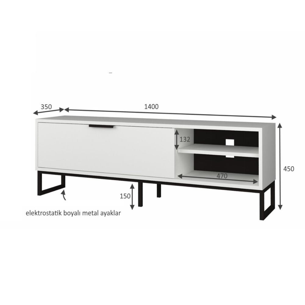Porta tv Way 140x35x45h colore bianco con dettagli ghisa