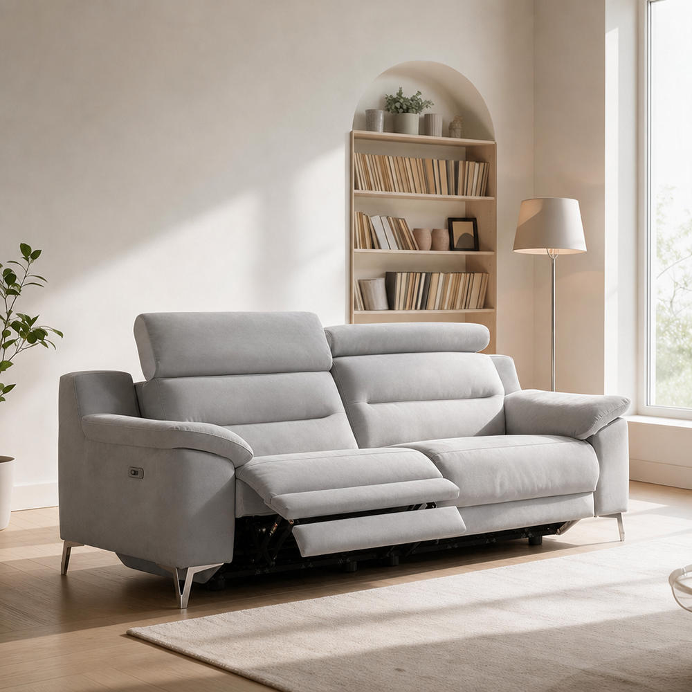 Canapé 3 places avec 2 relax électriques en tissu coloris gris 214 cm - Erno