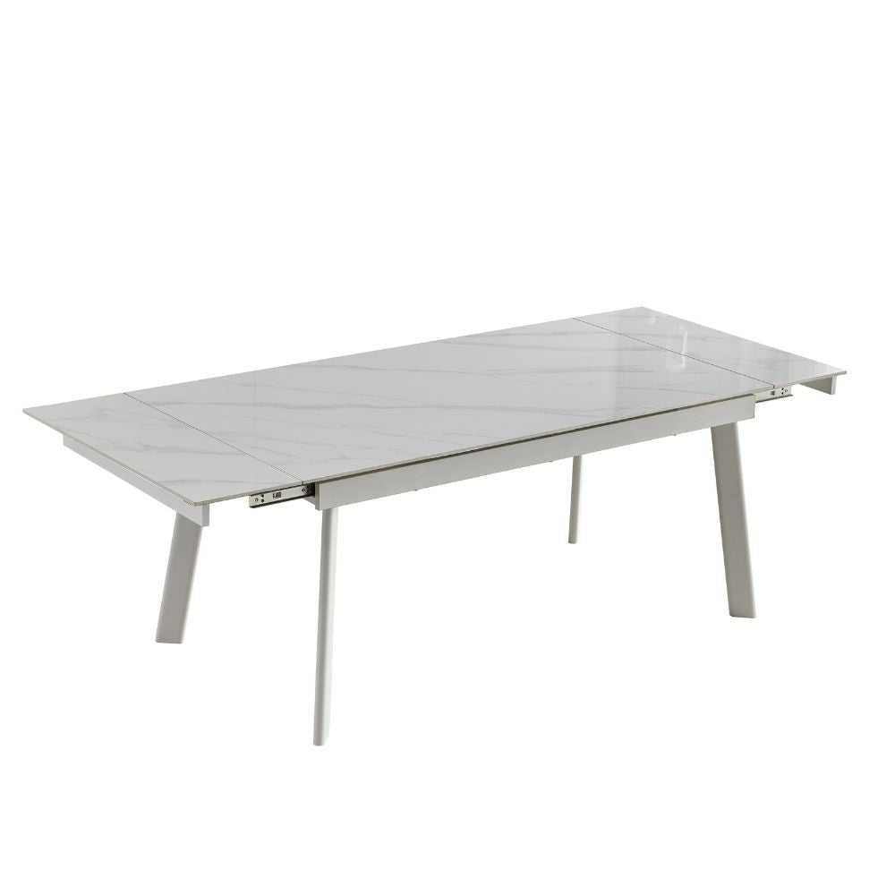 Tavolo allungabile in ceramica colore bianco puro e gambe metallo nere 160x90 cm - Presena