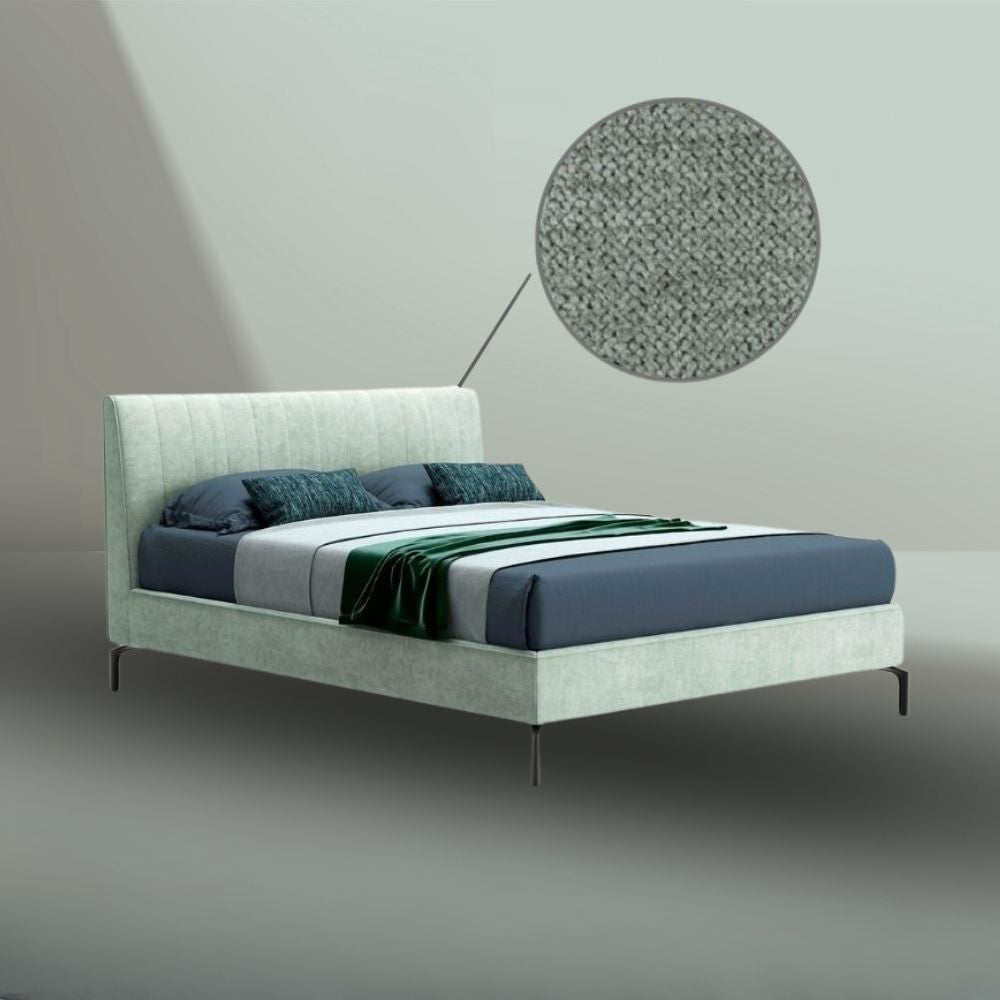 Doppelbett mit Bettkasten und Kopfteil mit vertikalen Nähten in Meeresgrün - Aki