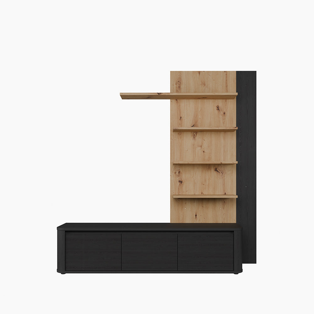 Parete Attrezzata con porta Tv e libreria rovere e nero Core Piccolo