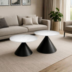 Set 2 tavolini da salotto con piano effetto marmo bianco e gambe in metallo nero Punto