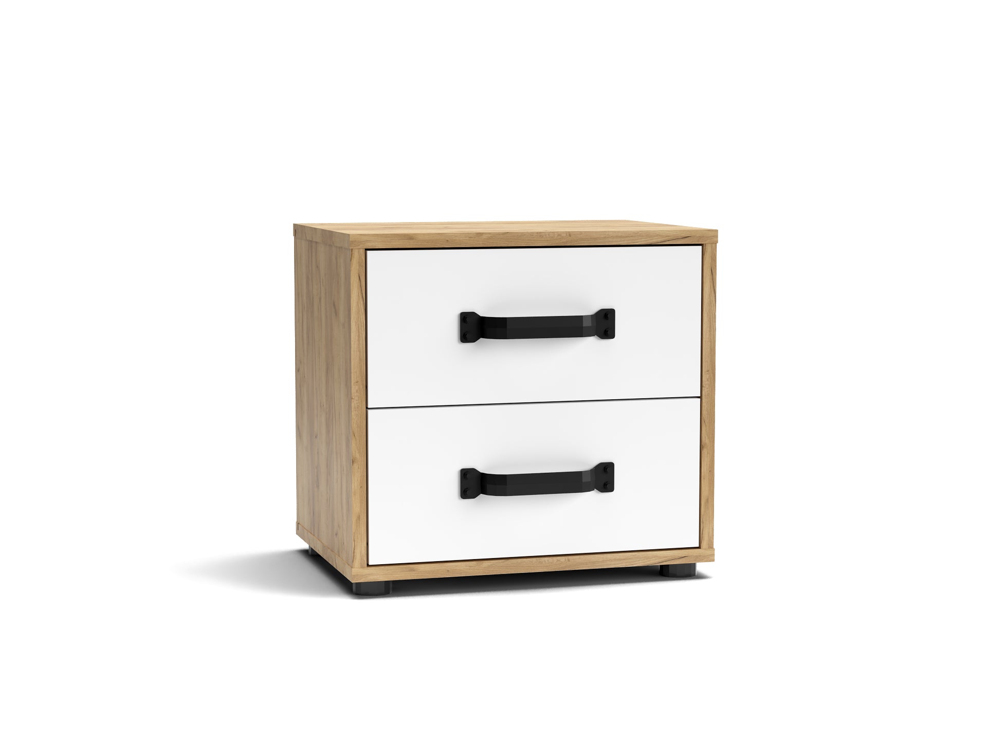 Comodino in legno 43,6x41h cm con due cassetti colore rovere e bianco - Mosso