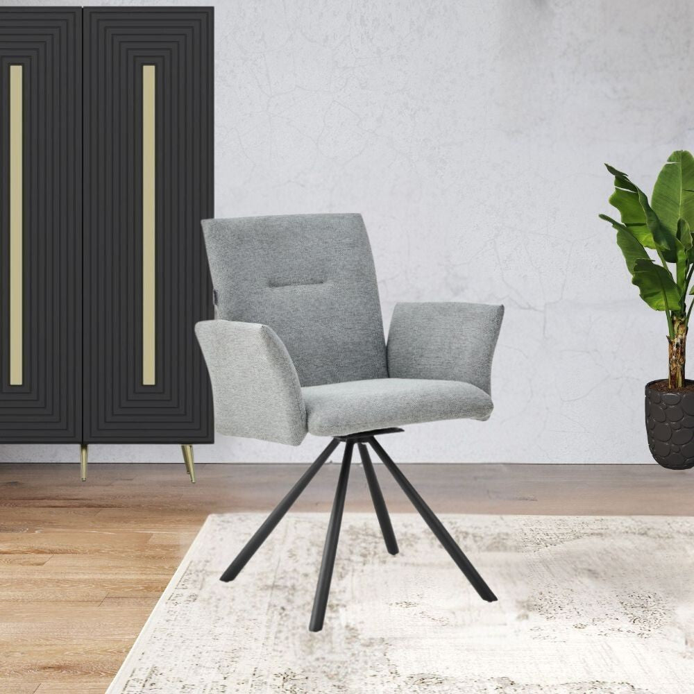Sedia con braccioli Mosaic in tessuto grigio e gambe in metallo nero