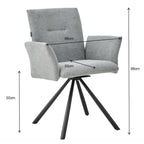 Sedia con braccioli Mosaic in tessuto grigio e gambe in metallo nero