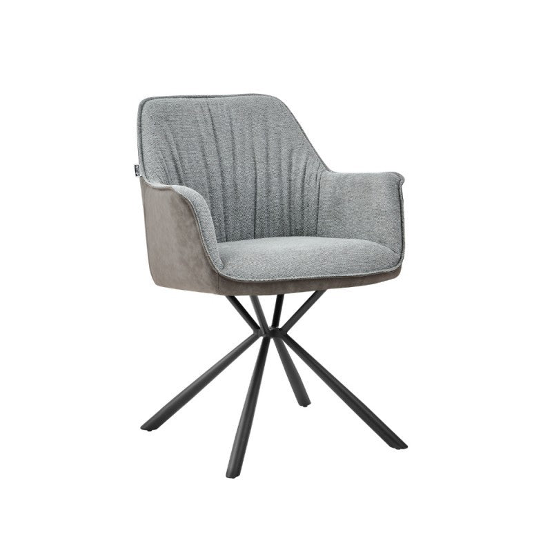Sedia con braccioli tessuto grigio e retro ecopelle elephant Comet