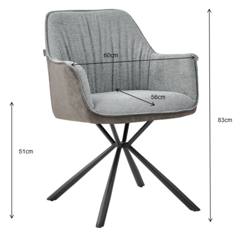 Sedia con braccioli tessuto grigio e retro ecopelle elephant Comet