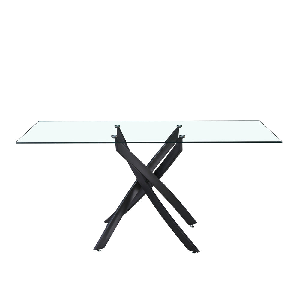 Tavolo 160×90 cm in vetro temperato con gambe incrociate nere Peyton