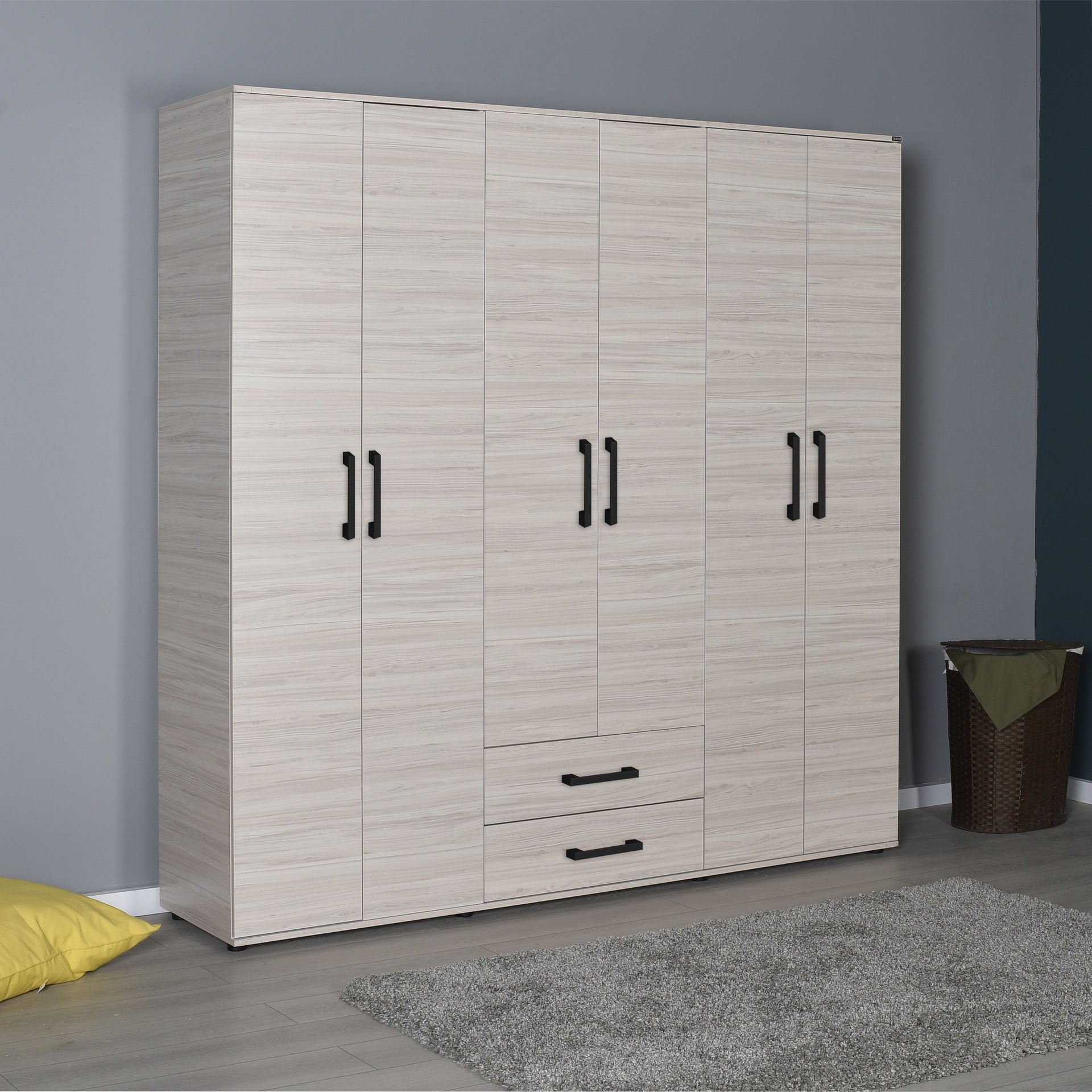 Armadio con 6 ante e 2 cassetti colore rovere 200x180H cm - GRD4262023