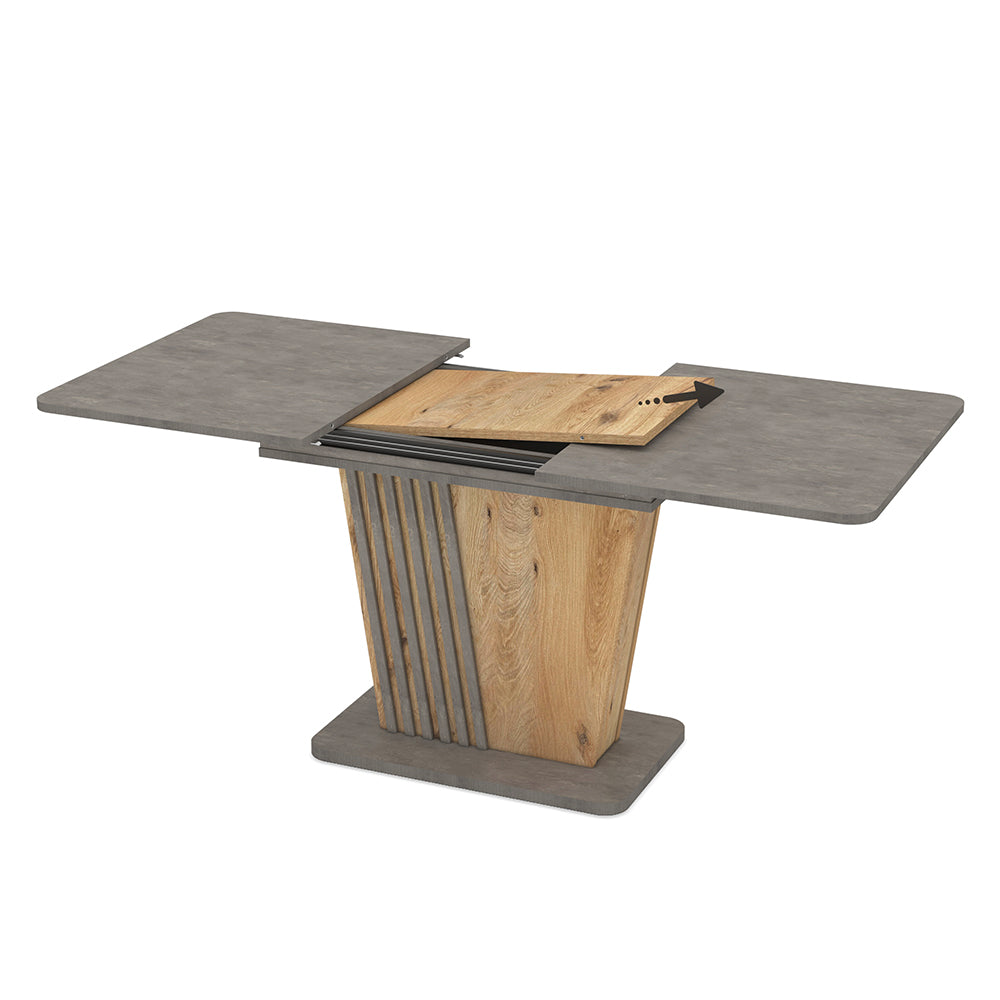 Tavolo allungabile con piano e base cemento e struttura portante in rovere con dettaglio listellare 120x75x75H Luna