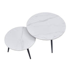 Set 2 tavolini da salotto piano in ceramica effetto marmo bianco lucido e gambe nere BICOLOR