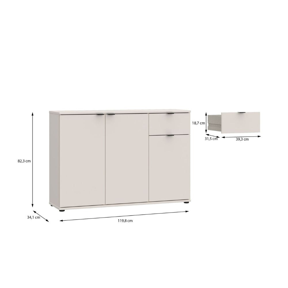 GNMK231L-U60 MEHRZWECK-UNTERSCHRANK MIT DREI TÜREN + 1 SCHUBLADE KASCHMIRFARBEN L120CM