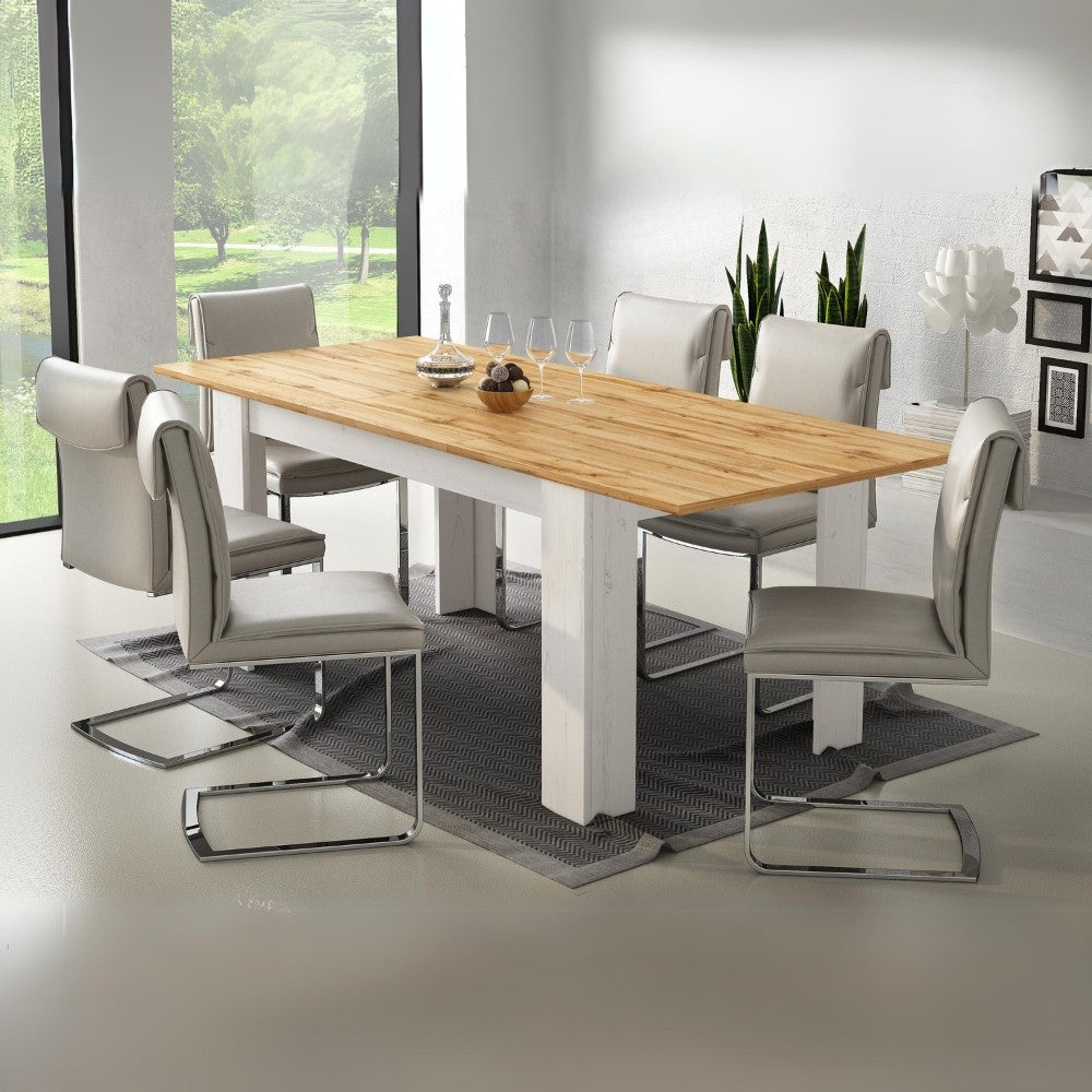 Tavolo rettangolare allungabile pino bianco e piano rovere Ulrich 160x88x75H