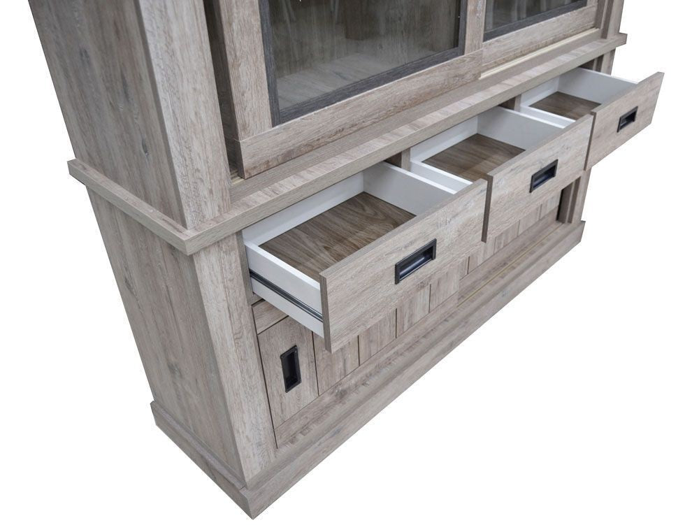 Cristalliera colore ancona oak 3 cassetti e 4 ante scorrevoli Anthony67120 150x39,6x204H
