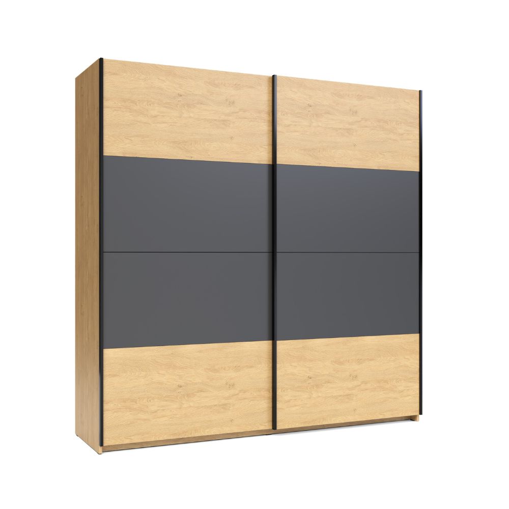 Armadio con 2 ante scorrevoli colore rovere con dettaglio antracite 200 cm - Loft2