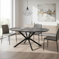 Tavolo rotondo allungabile piano effetto marmo nero arabesque lucido 126x126x76H Dobok