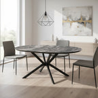 Tavolo rotondo allungabile piano effetto marmo nero arabesque lucido 126x126x76H Dobok