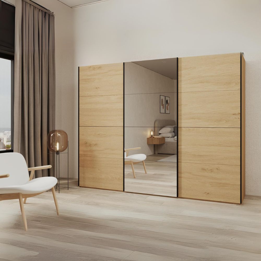 Armadio con ante scorrevoli colore rovere con specchio 255x205H cm - Zegna