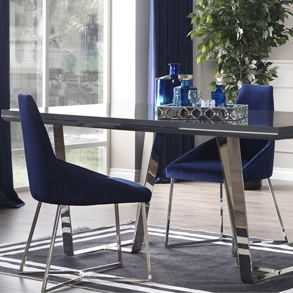 Lot de 2 chaises en tissu bleu parlement avec pieds en métal - Enzio