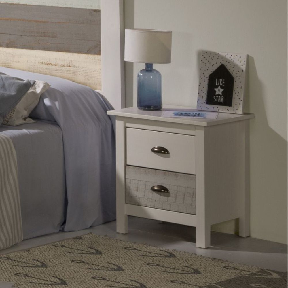 Comodino in legno massiccio colore bianco e grigio 46x35x49,5H cm - Romantica