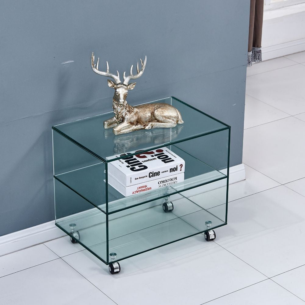 Couchtisch aus gehärtetem Glas mit Rollen 60x53H