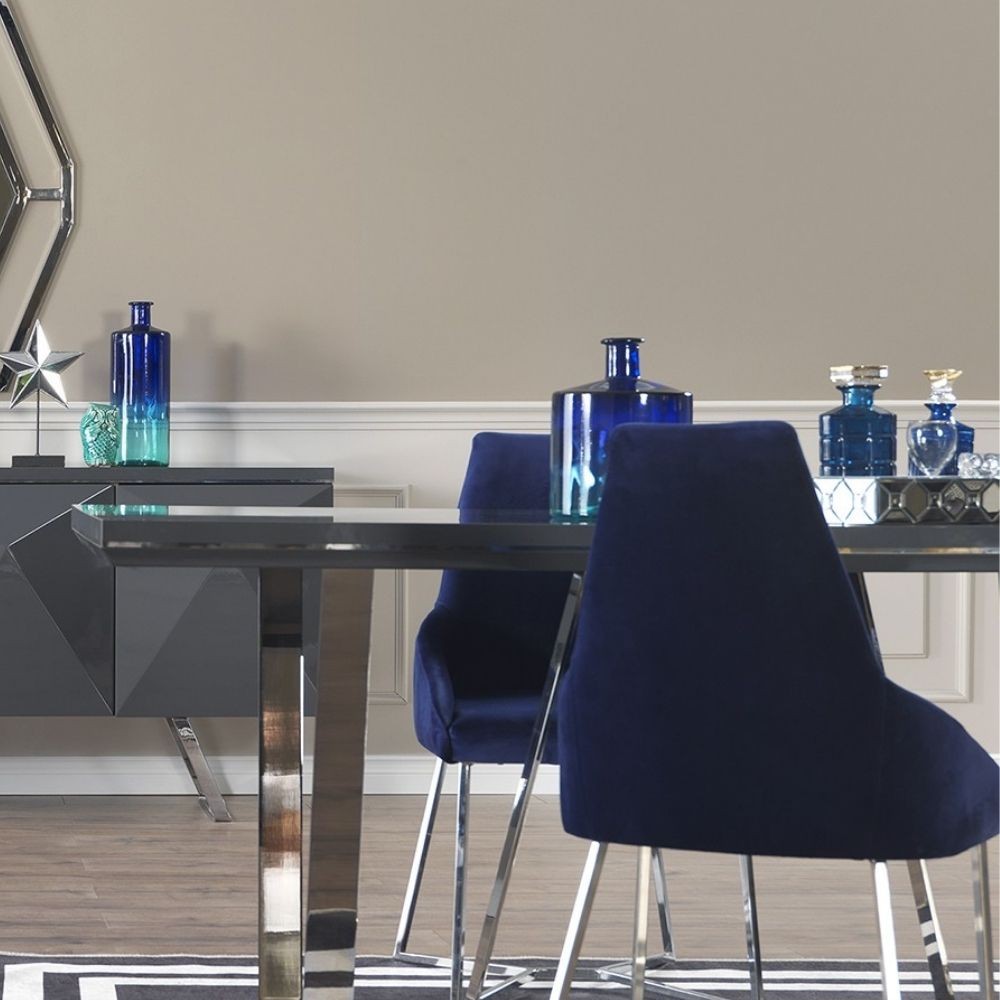Lot de 2 chaises en tissu bleu parlement avec pieds en métal - Enzio
