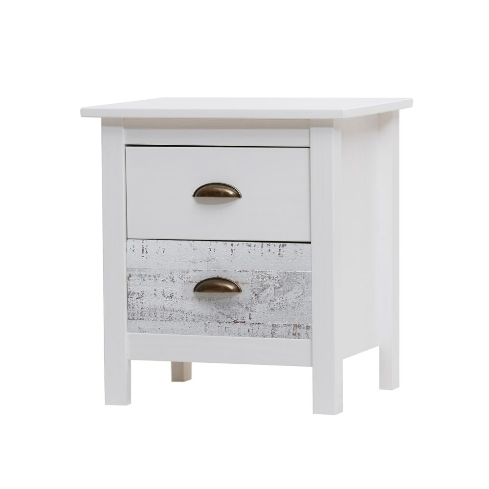 Comodino in legno massiccio colore bianco e grigio 46x35x49,5H cm - Romantica