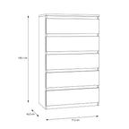 Cassettiera 5 cassetti  colore rovere 77.2x42.2x128H Morgan
