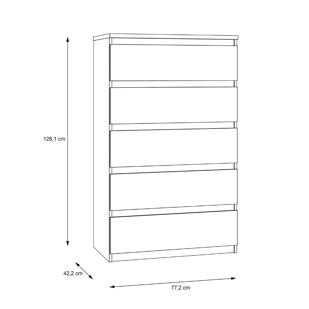 Cassettiera 5 cassetti  colore rovere 77.2x42.2x128H Morgan
