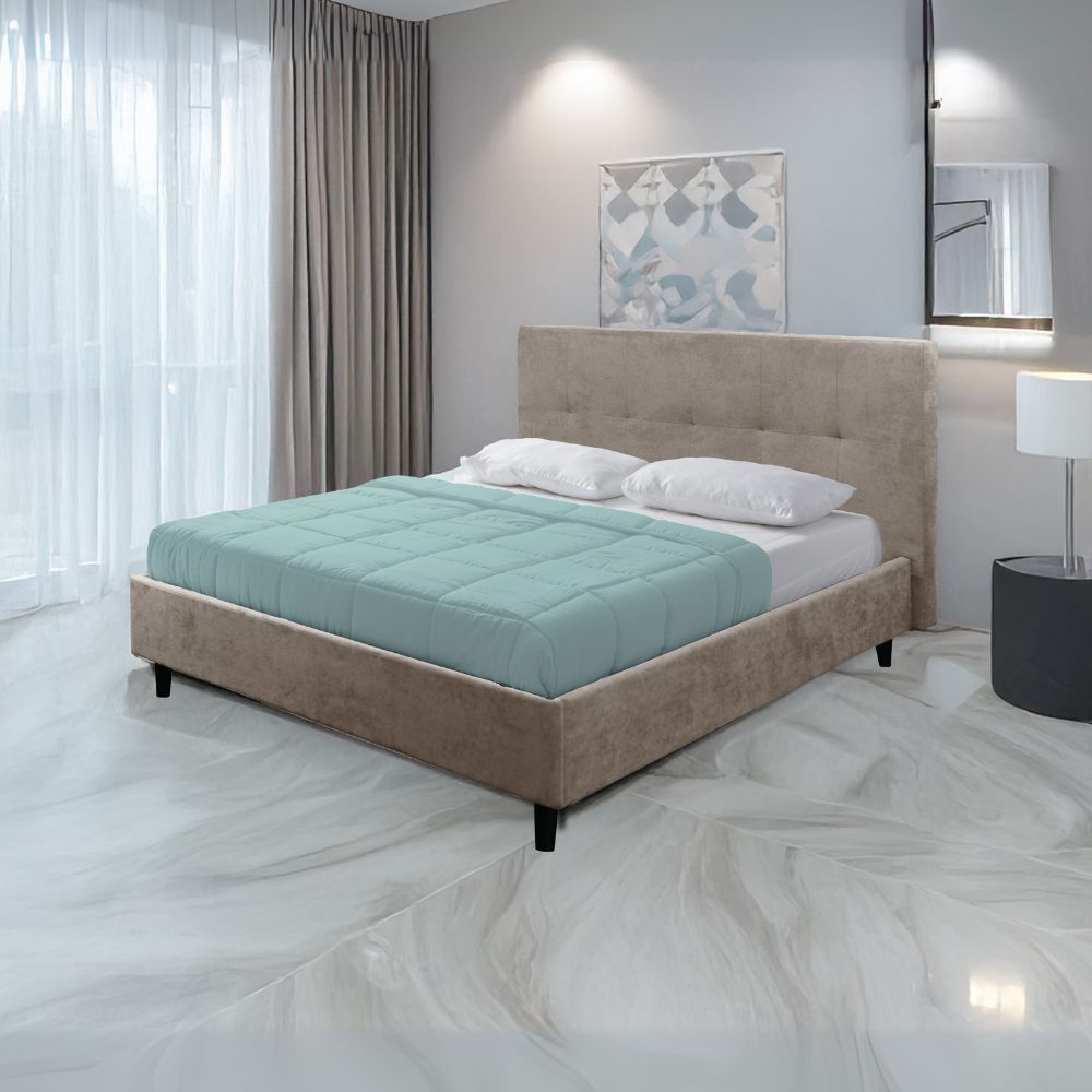 Letto matrimoniale con rete inclusa in tessuto colore tortora Snello