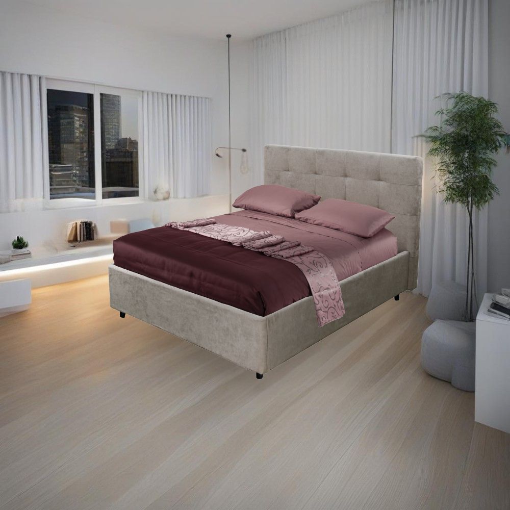 Letto una piazza e mezza con contenitore Ascoli 142x210x110H tessuto Enjoy colore tortora