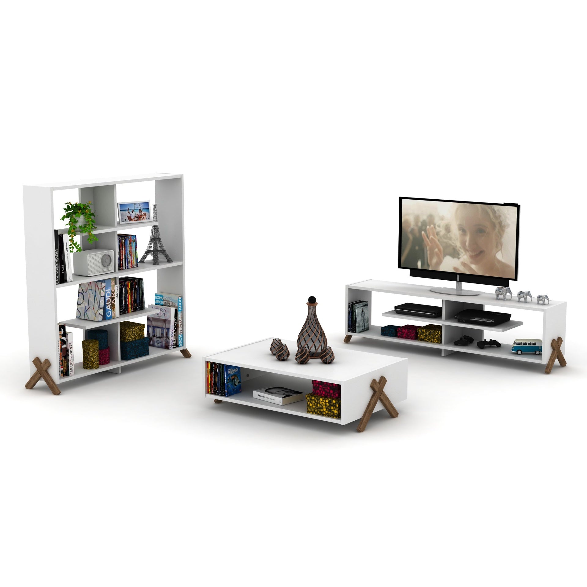 Libreria 113x117h cm colore bianca con piedini a croce - Kipp