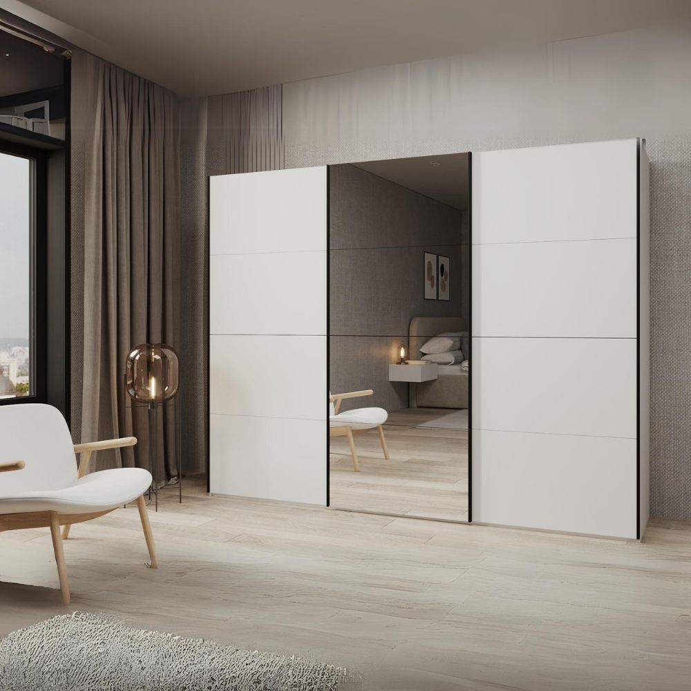 Armadio con ante scorrevoli colore bianco con specchio 255x205H cm - Zegna
