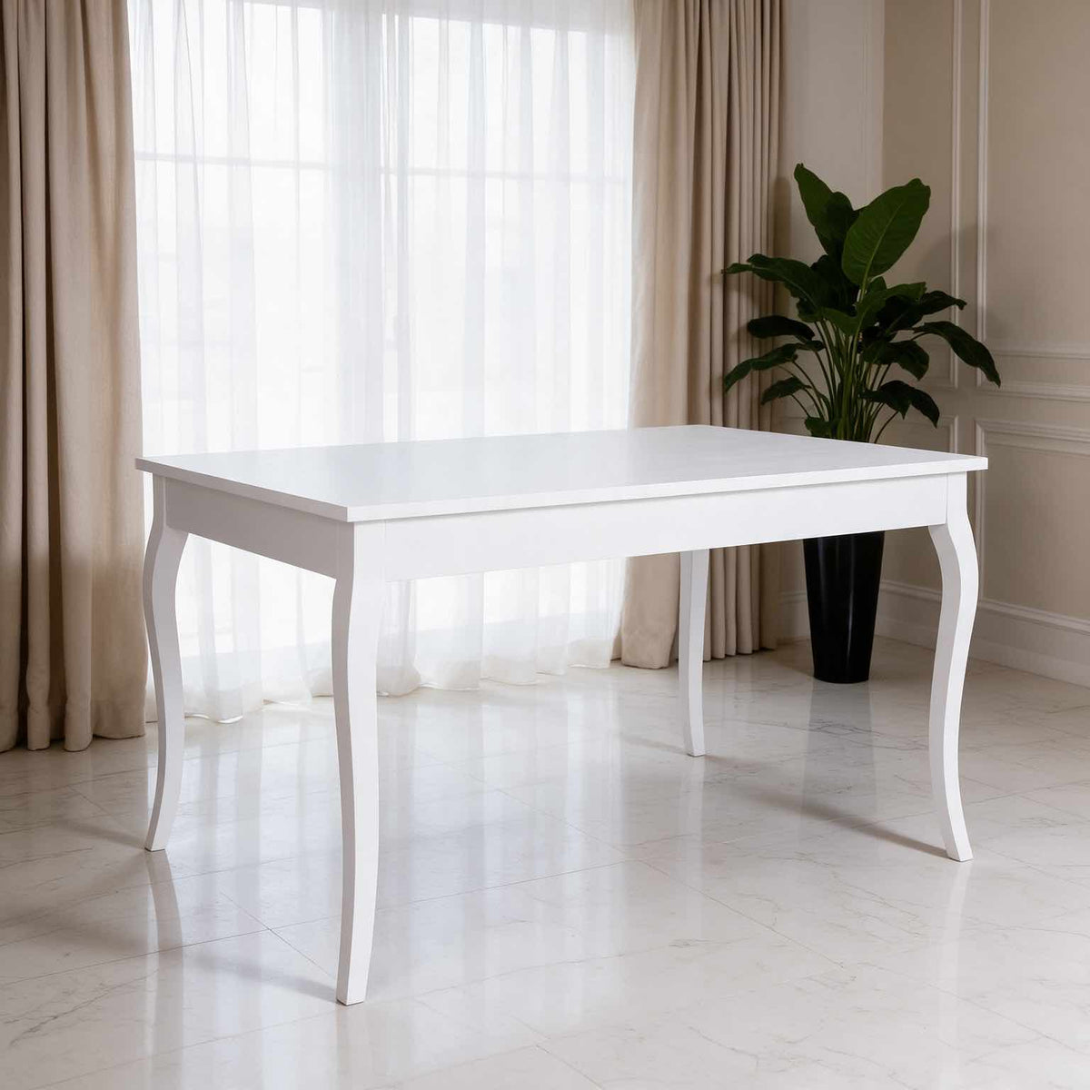 Table à manger rectangulaire extensible blanc frêne 140 cm - Liberty