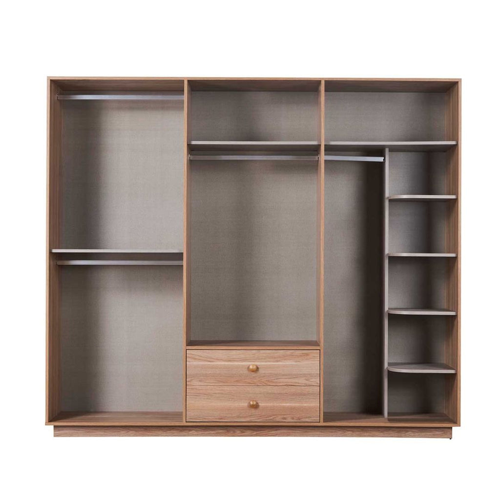 Chambre Nature coloris chêne miel effet cannage et armoire miroir