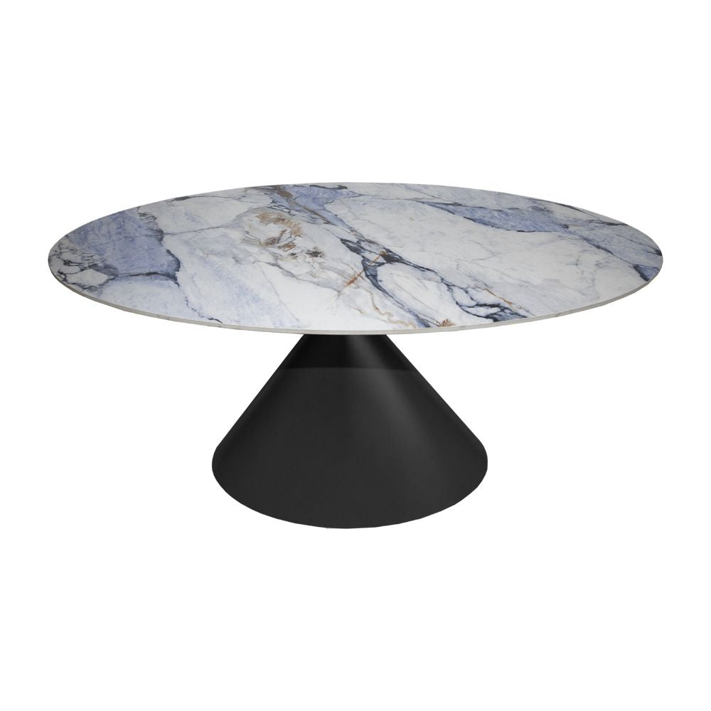 Tavolo ovale con piano effetto marmo e venature blu 200x80x76H Punto