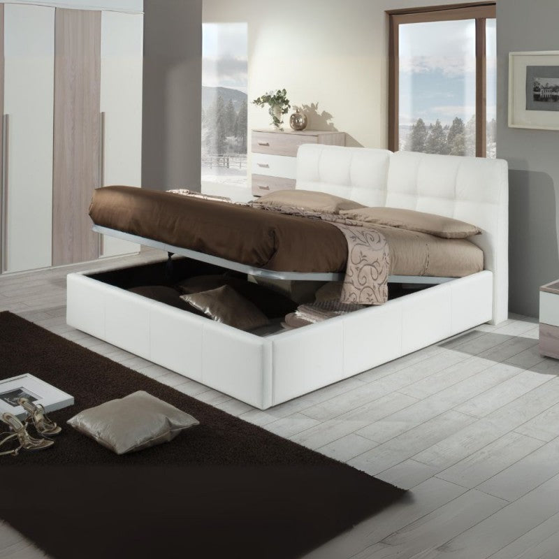 Letto matrimoniale con contenitore e testiera colore bianco - Melia