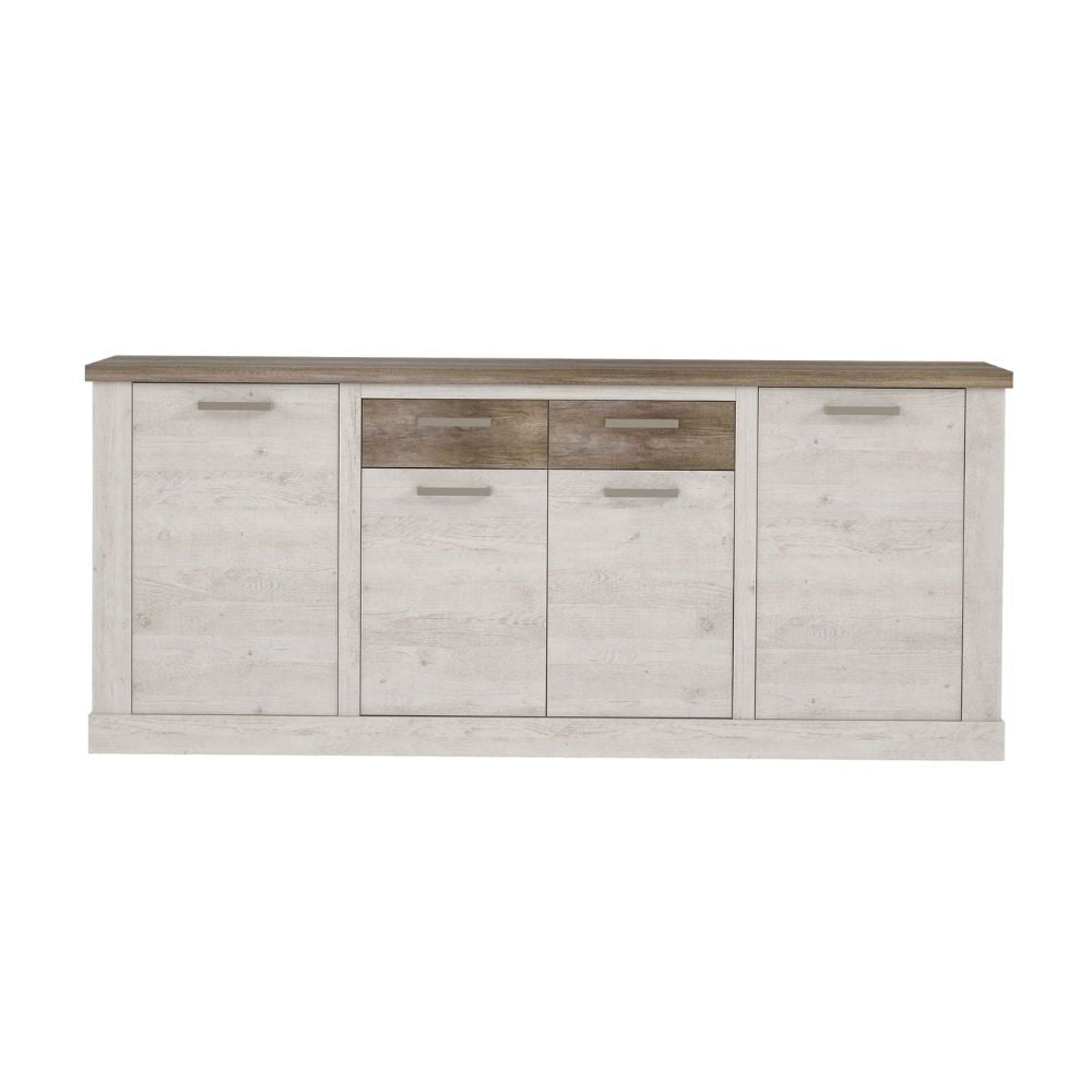 Madia 4 ante e 2 cassetti 213 cm pino bianco con top rovere antico Flux