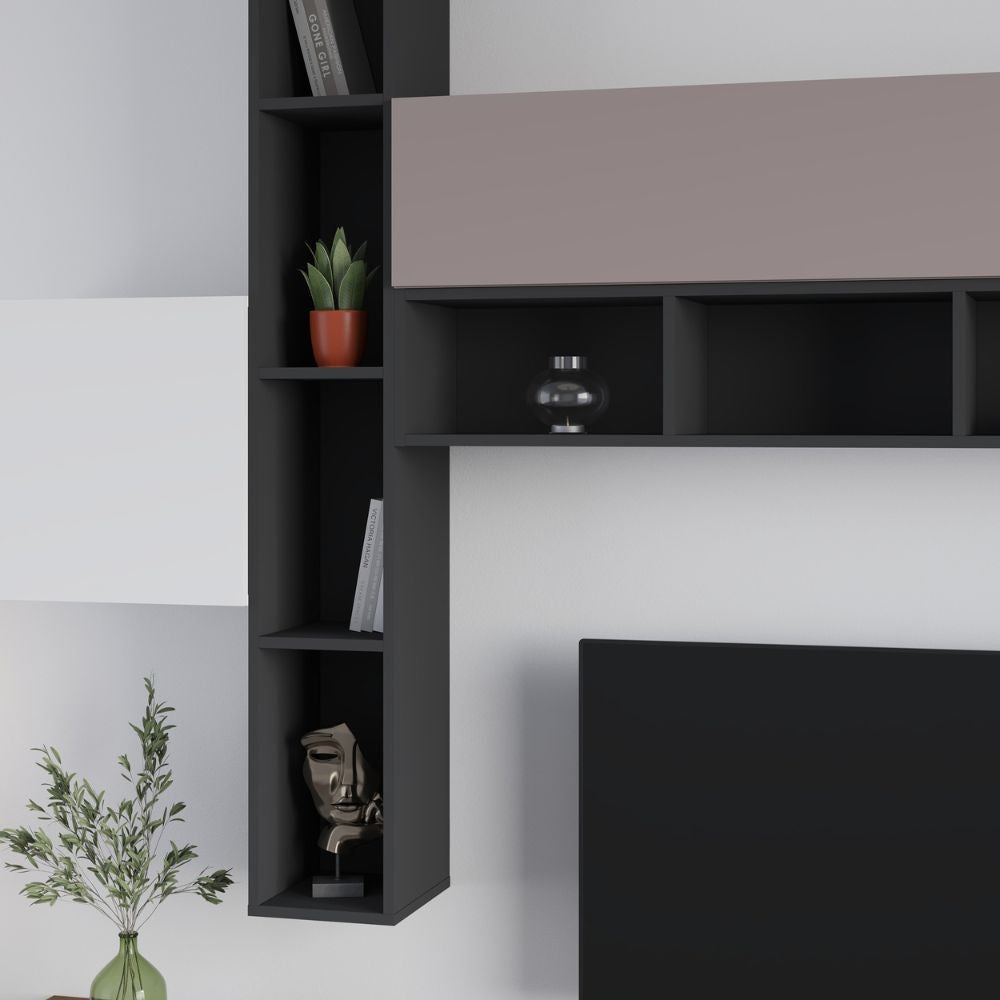 Parete attrezzata noce antracite bianco e tortora Fashion 275x40x205H