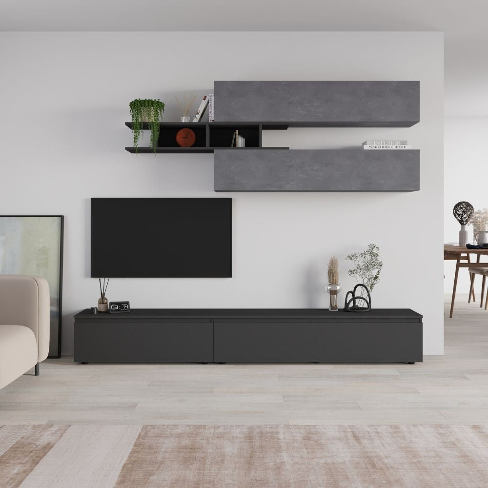 Parete attrezzata cemento e antracite 250x40x206H