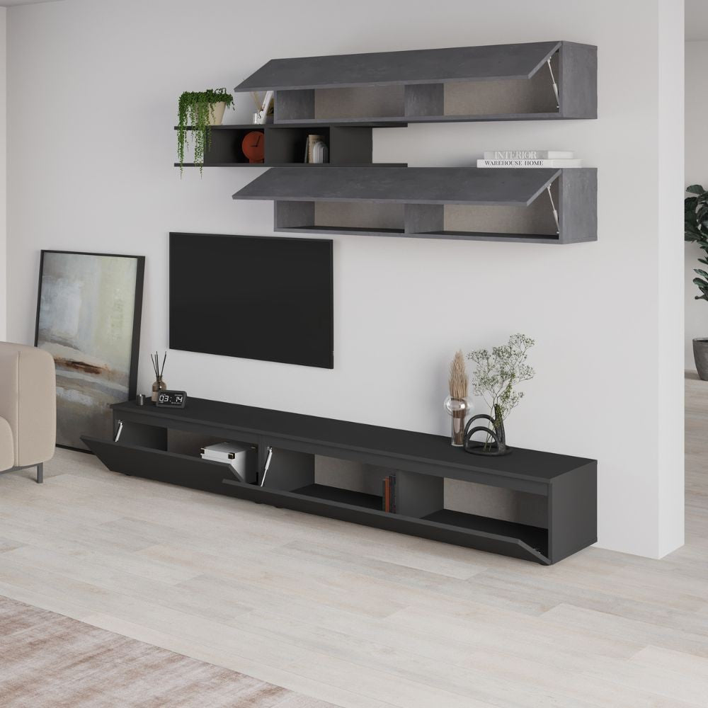 Parete attrezzata cemento e antracite 250x40x206H