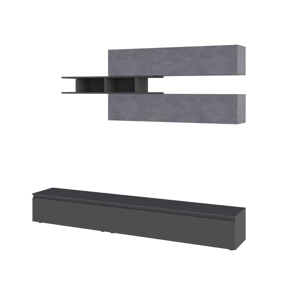 Parete attrezzata cemento e antracite 250x40x206H