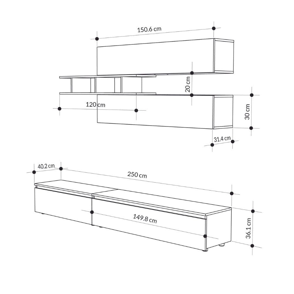 Parete attrezzata cemento e antracite 250x40x206H