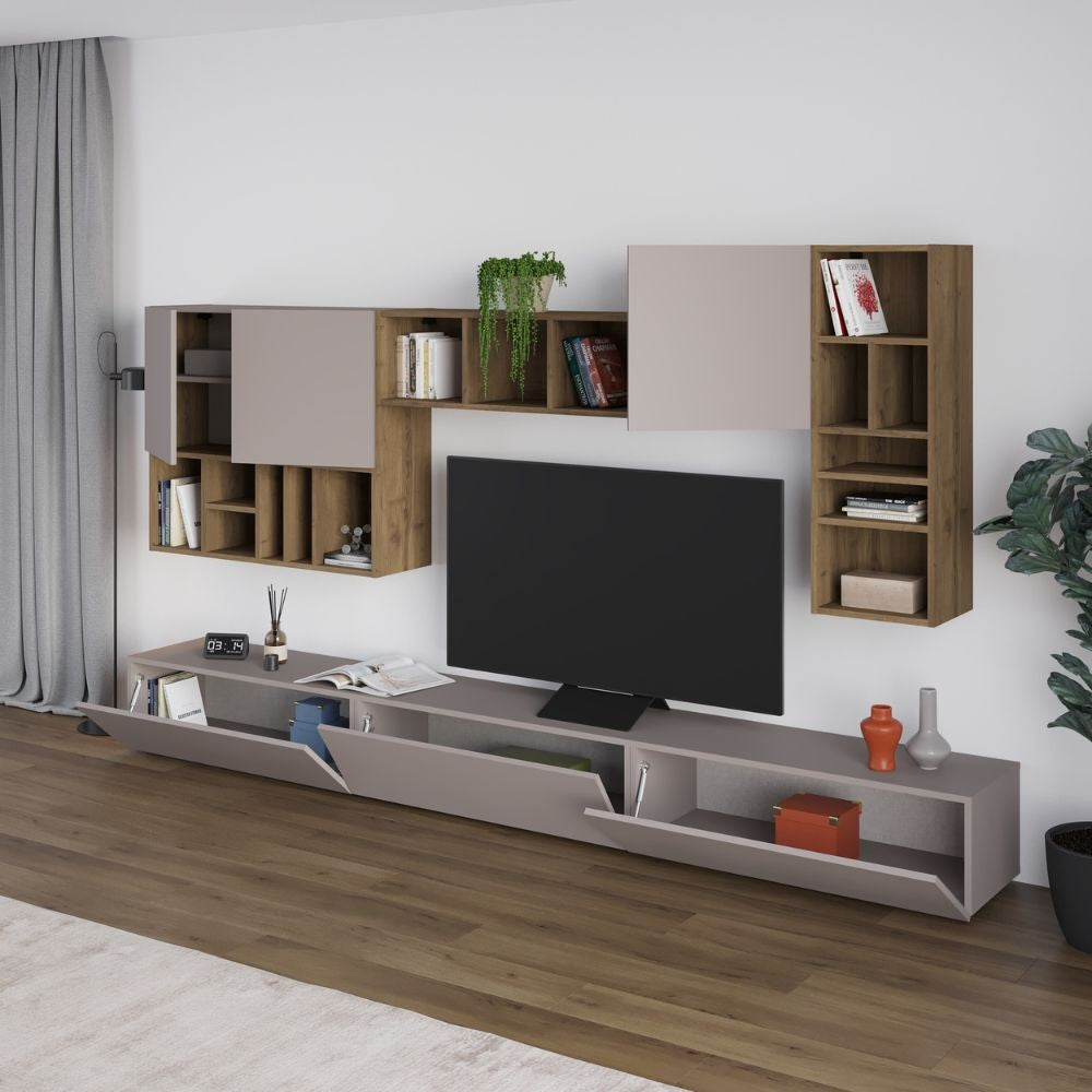 Parete attrezzata tortora noce Big 300x32.5x192H