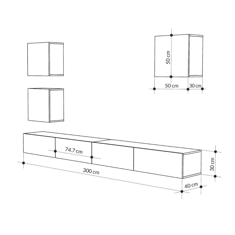 Parete attrezzata tortora Marte 300x40x170H