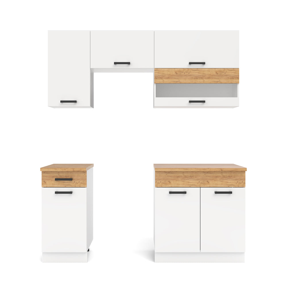 Cucina monoblocco 180 cm senza elettrodomestici colore bianco e rovere Nina